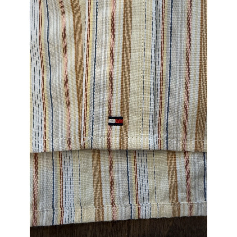 Vtg Tommy Hilfiger Shirt Mens Size XL Beige Striped Button Up 90s Long Sleeve - Picture 6 of 8
